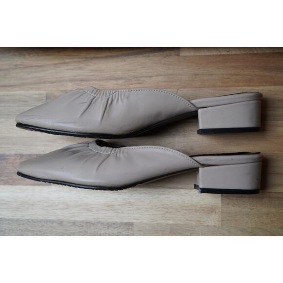 Handmade Ruched Faux Leather Square Toe Mules Casual Slippers Beige Size 5.5 - Picture 6 of 13